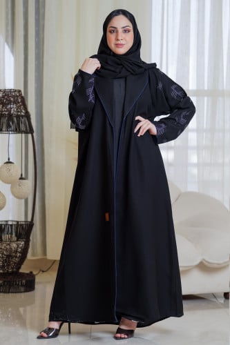 عباية بياقة واسعة مع تطريز السنبلة على الاكمام