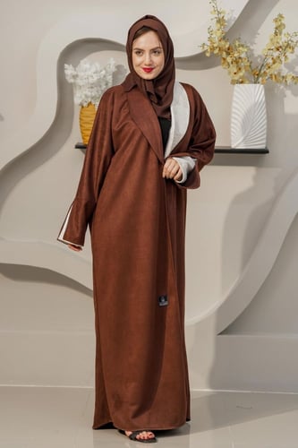 عباية شاموه بني مع قصة انسيابية على الأكمام