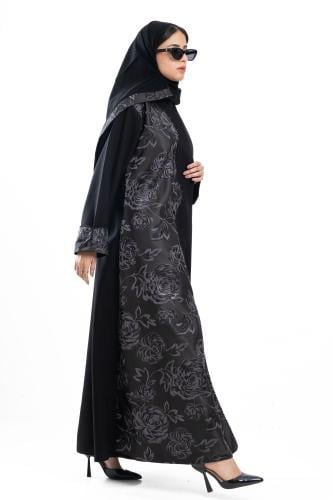 عباية وله بتدخيلات قماش جاكار رمادي