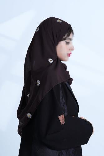 طرحة Z122 لون بني بتطريز رسمة الشمس