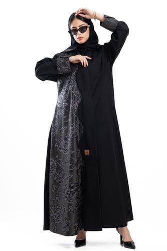 عباية وله بتدخيلات قماش جاكار رمادي