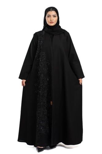 عباية وهاجة بتطريز ورد مع شك خرز