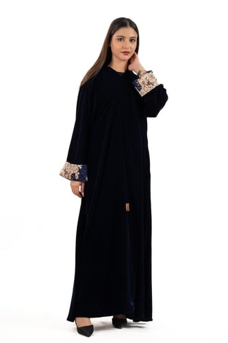 عباية وِداد بتدخيلة حرير فرنسي كحلي