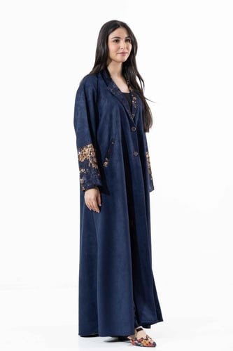 عباية شتوية كحلي بتدخيلات قماش جاركار فرنسي مع ازا...