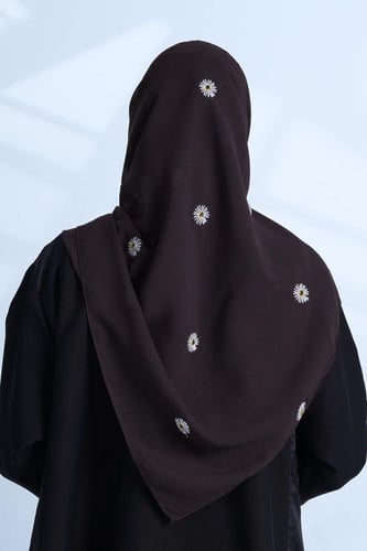 طرحة Z122 لون بني بتطريز رسمة الشمس