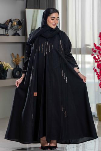 عباية كلوش بتدخيلات تطريز نحاسي على الأمام والأكما...