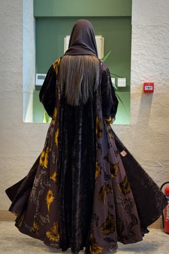 عباية غلا بقماش مخمل بني داكن