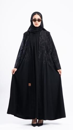 عباية درة بتطريز اسود مع خرز اسود