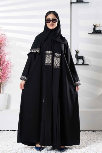 Bعباية برنسييسة اسود بتدخيلات تطريز عالكم والخلف