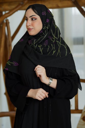 طرحةZ11 سوداء مع تطريز اغصان الورد