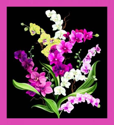 قماش بطبعة زهور الاوركيد بخلفية سوداء