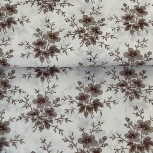 قماش قطن زهور بلون ترابي