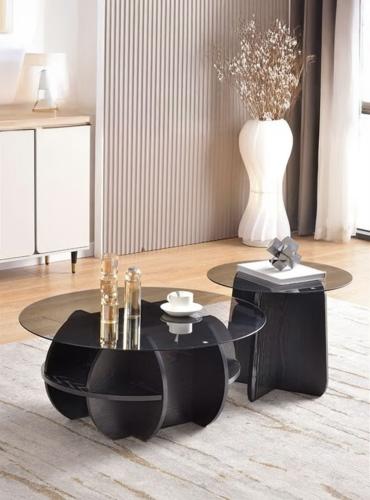 طقم طاولتي قهوة دائريتين عصريتين، سطح زجاجي مميز،...