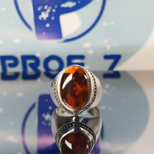 خاتم رجالي تحفة مميزة بحجر العقيق الكبدي المصور نا...