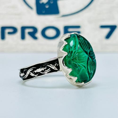 خاتم فضة ملكي بحجر بريل صياغة يدوية انيقة