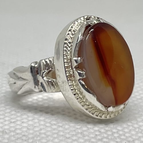 خاتم فضة عيار 925 ب حجر عقيق طبيعي ملكي