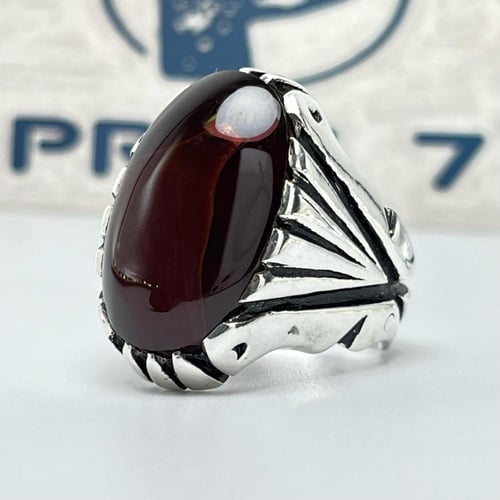 خاتم فضة تم التفصيل عليه حجر عقيق كبدي صياغة يدوية...