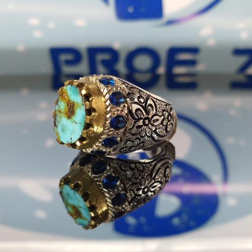 خاتم رجالي مميز و جميل ب حجر الفيروز النيشابوري ال...