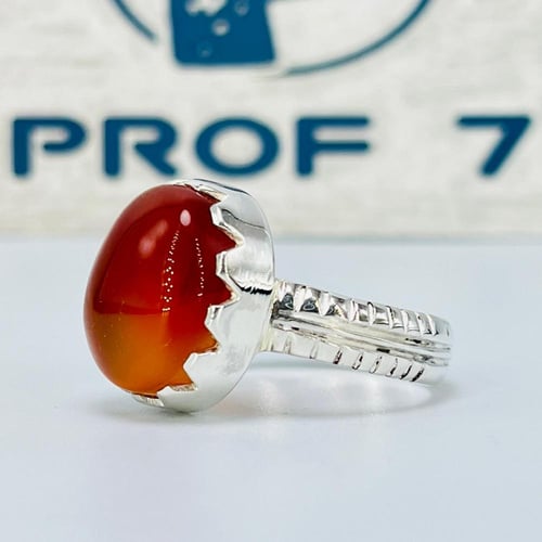 خاتم فضة ملكي بحجر عقيق زجاجي احمر و برتقالي بصياغ...