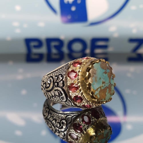 خاتم رجالي مميز و جميل ب حجر الفيروز النيشابوري ال...