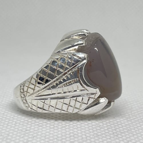 خاتم فضة عيار 925 ب حجر عقيق مشجر صياغة حجازية