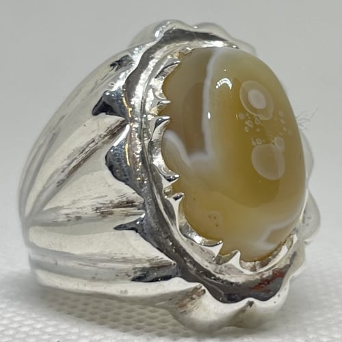 خاتم فضة عيار 925 ب حجر عقيق داودي هندي صياغه ايرا...