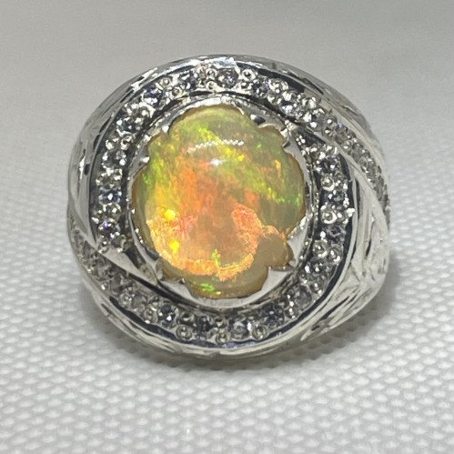 خاتم اوبال اثيوبي ( فل فاير ) مطعم 35 فص زيركون صي...