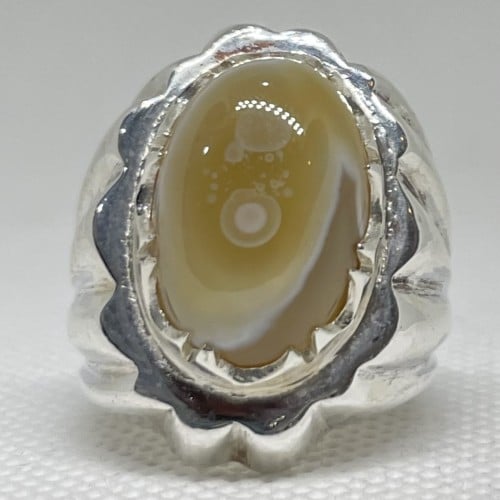 خاتم فضة عيار 925 ب حجر عقيق داودي هندي صياغه ايرا...