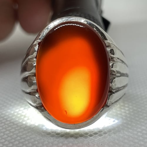 خاتم عقيق كبدي صياغة يدوية منشار