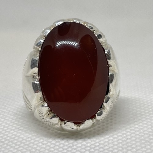 خاتم عقيق يماني كبدي صياغة يدوية منشار