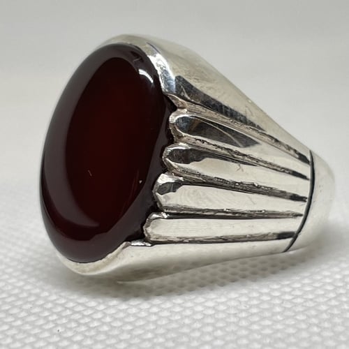 خاتم عقيق كبدي صياغة يدوية منشار