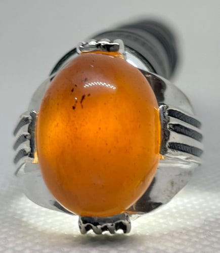 خاتم فضة عيار 925 ب حجر القمر قبة صياغة نجفية مبطن