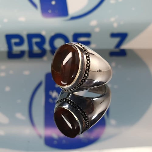 خاتم رجالي تحفة مميزة بحجر العقيق الكبدي المصور نا...