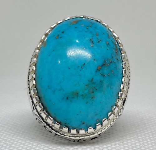 خاتم فضة عيار 925 ب حجر فيروز طبيعي راهي قبه صياغة...