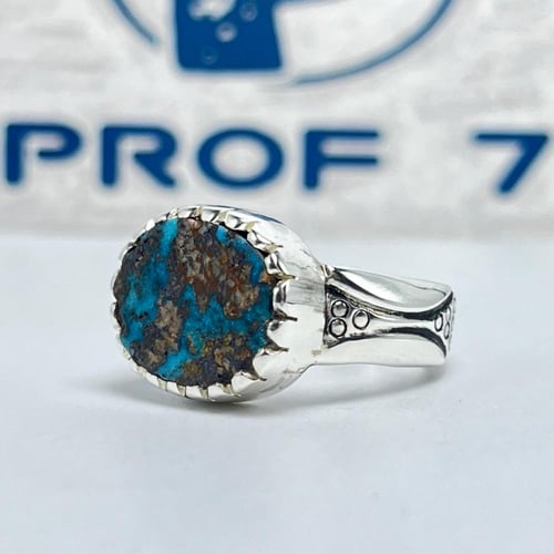 خاتم فضة ملكي بحجر فيروز بصياغة يدوية انيقة عيار 9...