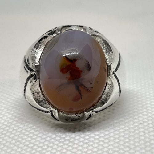 خاتم عقيق يماني مصور صياغة يدوية