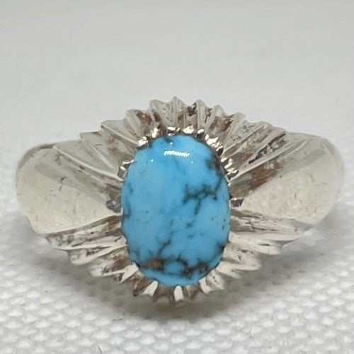 خاتم فضة عيار 925 ب حجر فيروز نيشابوري طبيعي صياغة...