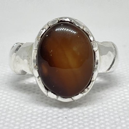 خاتم فضة عيار 925 بفص عقيق طبيعي عادي صياغه اسطنبو...