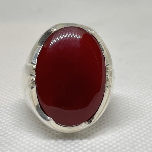 خاتم عقيق يماني كبدي صياغة يدوية منشار