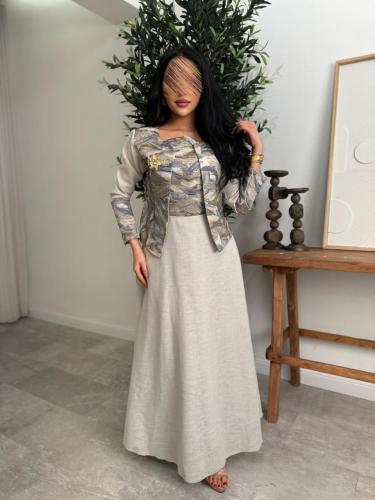 Linen dress with jakar two pieces