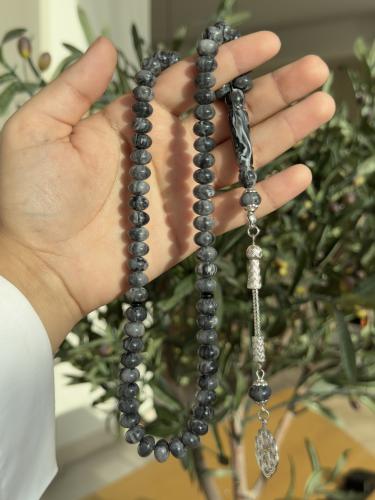 سبحة بكلايت طربزون معدن اسود معرق برصاصي