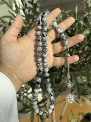 سبحة بكلايت طربزون معدن رصاصي معرق اسود