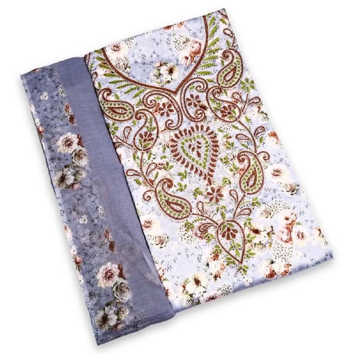 Cotton satin mask with a multicolored floral pattern and embroidered chest decoration – with a headscarf