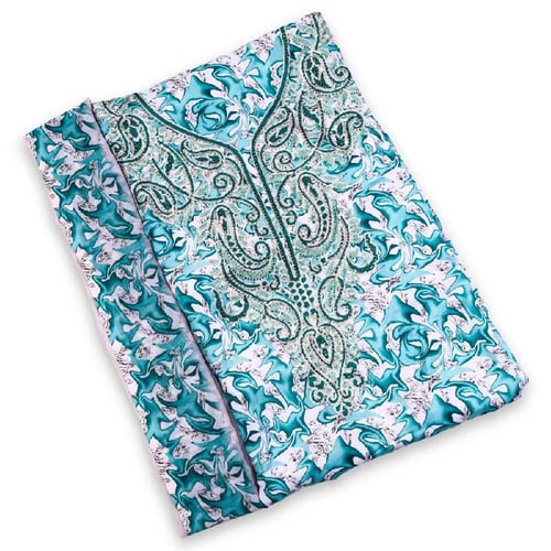 Cotton satin fabric with wave pattern in turquoise color with the hijab