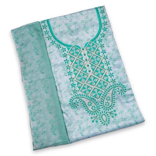 A fabric with a checkered pattern and embroidery matching the hijab