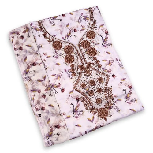 Cotton satin fabric with leaf pattern and the headscarf