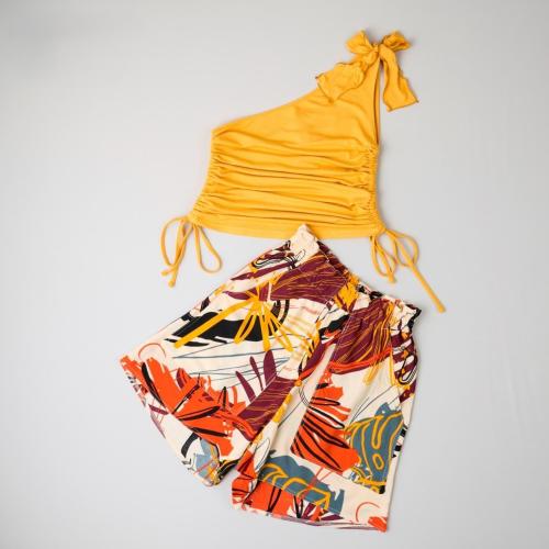 بيجاما هوت شورت مشجر اصفر