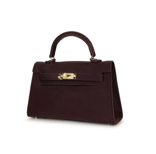 شنطة كيلي اللون مارون عنابي بحديد ذهبي حجم 22cm