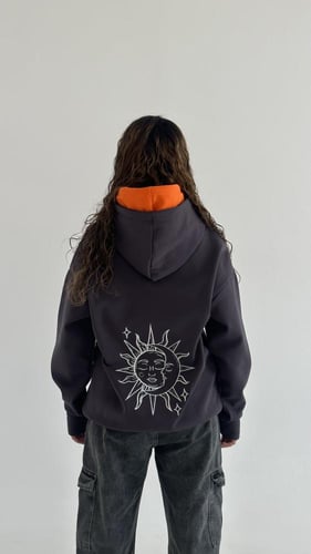 دبل كاب هودي رمادي غامق oversize
