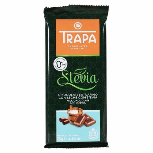 لوح شوكولاتة محلى بستيفيا من ترابا 75 جم - TRAPA S...